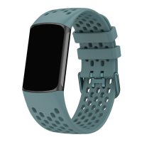 eses Silikonový řemínek dírkovaný pro Fitbit Charge 5 a 6 - Modro šedý