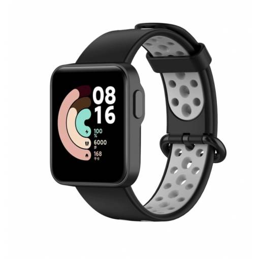Foto - eses Silikonový řemínek dírkovaný pro Xiaomi Mi Watch Lite - Černo šedý