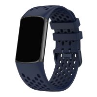 eses Silikonový řemínek dírkovaný pro Fitbit Charge 5 a 6 - Tmavě modrý