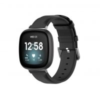 eses Kožený řemínek pro Fitbit Versa 3 a 4, Sense 1 a 2 - Černý