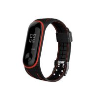 eses Silikonový řemínek pro Xiaomi Mi Band 5 a Xiaomi Mi Band 6 - Černý pórovitý s červeným prošíváním