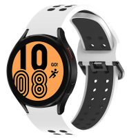 eses Silikonový dvojřadý dírkovaný řemínek pro Samsung Galaxy Watch 4, 5, 6, 7 - Bílo černý, 20 mm
