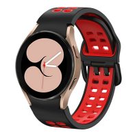 eses Silikonový dvojřadý dírkovaný řemínek pro Samsung Galaxy Watch 4, 5, 6, 7 - Černo červený, 20 mm