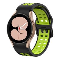 eses Silikonový dvojřadý dírkovaný řemínek pro Samsung Galaxy Watch 4, 5, 6, 7 - Černo zelený, 20 mm