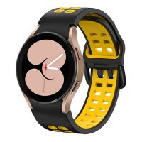 eses Silikonový dvojřadý dírkovaný řemínek pro Samsung Galaxy Watch 4, 5, 6, 7 - Černo žlutý, 20 mm