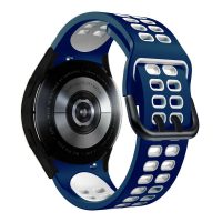 eses Silikonový dvojřadý dírkovaný řemínek pro Samsung Galaxy Watch 4, 5, 6, 7 - Tmavě modro bílý, 20 mm