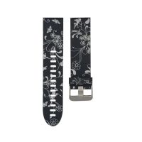 eses Silikonový řemínek pro Garmin - Vzorovaný s bílými květy, QuickFit 22 mm
