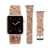 eses Kožený flitrový řemínek pro Apple Watch - Růžová zlatá 42mm, 44mm, 45mm, 49mm