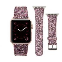 eses Kožený flitrový řemínek pro Apple Watch - Růžový 42mm, 44mm, 45mm, 49mm