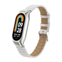 eses Kožený vlnitý řemínek pro Xiaomi Mi Band 8 a 9 - Bílý