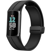 eses Silikonový řemínek s magnetickou přezkou pro Fitbit Charge 5 a 6 - Černý