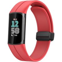 eses Silikonový řemínek s magnetickou přezkou pro Fitbit Charge 5 a 6 - Červený