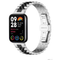 eses Kovový řemínek pro Xiaomi Redmi Watch 4, Smart Band 8 Pro a 9 Pro - Stříbrný s černým pruhem