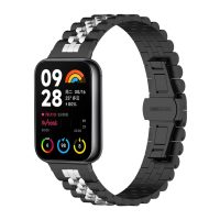 eses Kovový řemínek pro Xiaomi Redmi Watch 4, Smart Band 8 Pro a 9 Pro - Černý se stříbrným pruhem