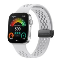 eses Silikonový dírkovaný řemínek s magnetickou přezkou pro Huawei Watch Fit 3 - Bílý