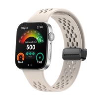 eses Silikonový dírkovaný řemínek s magnetickou přezkou pro Huawei Watch Fit 3 - Béžový
