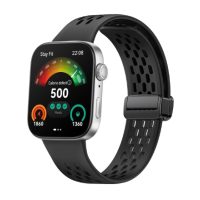 eses Silikonový dírkovaný řemínek s magnetickou přezkou pro Huawei Watch Fit 3 - Černý