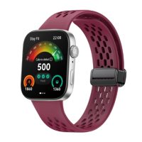 eses Silikonový dírkovaný řemínek s magnetickou přezkou pro Huawei Watch Fit 3 - Vínový