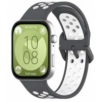 eses Silikonový dírkovaný řemínek pro Huawei Watch Fit 3, 4, 4 Pro, 5 a 5 Pro - Šedo bílý