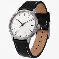 eses Kožený řemínek - Černý s bílým prošíváním a dvojitou sponou, 22 mm