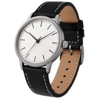 eses Kožený řemínek - Černý s bílým prošíváním a dvojitou sponou, 22 mm