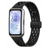 Silikonový dírkovaný řemínek s magnetickou přezkou pro Huawei Band 11 a Huawei Band 11 Pro - Černý