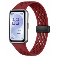 eses Silikonový dírkovaný řemínek s magnetickou přezkou pro Huawei Band 11 a Huawei Band 11 Pro - Červený