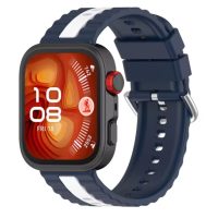 eses Silikonový řemínek s proužkem pro Huawei Watch Fit 3, 4, 4 Pro, 5 a 5 Pro - Modro bílý