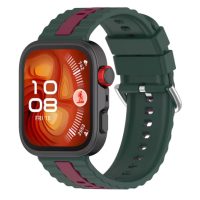 eses Silikonový řemínek s proužkem pro Huawei Watch Fit 3, 4, 4 Pro, 5 a 5 Pro - Zeleno červený