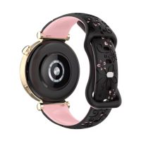 eses Silikonový řemínek s květinovým vzorem - Černý se světle růžovou, 20 mm
