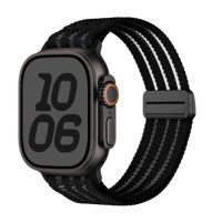 eses Nylonový řemínek pro Apple Watch s průsvitnými proužky - Černý 42mm, 44mm, 45mm, 49mm