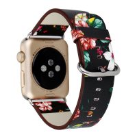 eses Kožený květinový řemínek pro Apple Watch - Černý 38mm, 40mm, 41mm