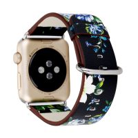 eses Kožený květinový řemínek pro Apple Watch - Černý a modrý 42mm, 44mm, 45mm, 49mm