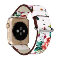 eses Kožený květinový řemínek pro Apple Watch - Bílý a červený 38mm, 40mm, 41mm