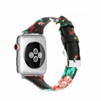 eses Kožený úzký řemínek pro Apple Watch - Květinový, černý 38mm, 40mm, 41mm