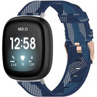 eses Tkaný řemínek pro Fitbit Versa 3 a 4, Sense 1 a 2 - Vzorovaný, modro bílý