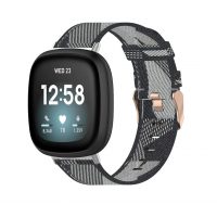 eses Tkaný řemínek pro Fitbit Versa 3 a 4, Sense 1 a 2 - Vzorovaný, šedý