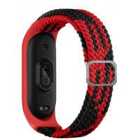 eses Tkaný elastický řemínek pro Xiaomi Mi Band 3, 4, 5 a 6 - Černo červený