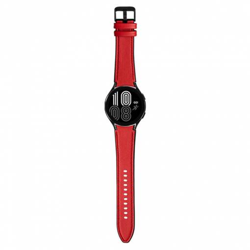 Foto - eses Sportovní kožený řemínek pro Samsung Galaxy Watch 4, 5, 6, 7 - Červený, 20 mm