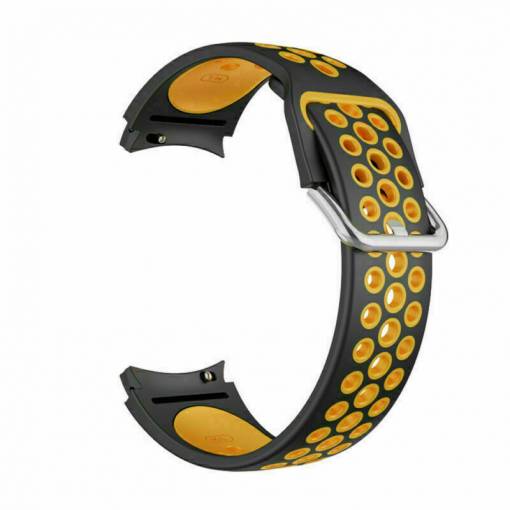 Foto - eses Silikonový dírkovaný řemínek pro Samsung Galaxy Watch 4, 5, 6, 7 - Černo žlutý, 20 mm