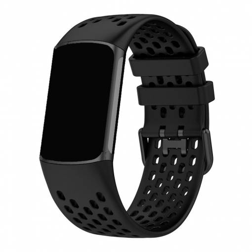 Foto - eses Silikonový řemínek dírkovaný pro Fitbit Charge 5 a 6 - Černý