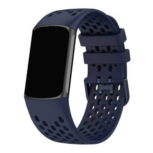 Foto - eses Silikonový řemínek dírkovaný pro Fitbit Charge 5 a 6 - Tmavě modrý