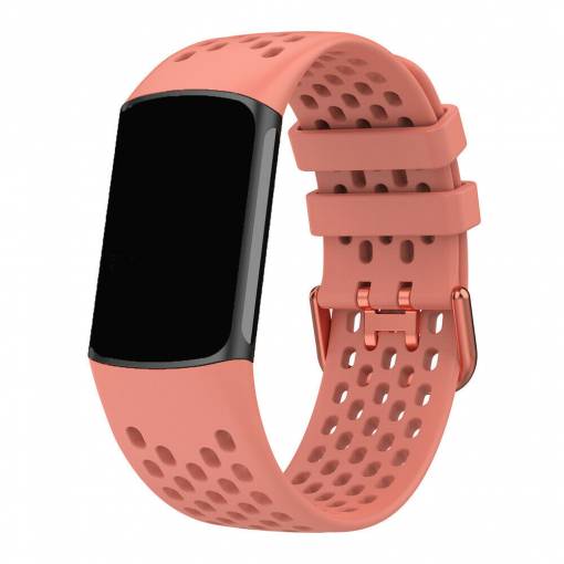 Foto - eses Silikonový řemínek dírkovaný pro Fitbit Charge 5 a 6 - Růžový