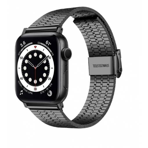 Foto - eses Kovový řemínek pro Apple Watch s trojitým proužkem - Černý, 42mm/44mm/45mm