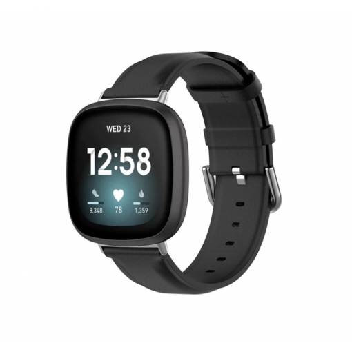 Foto - eses Kožený řemínek pro Fitbit Versa 3 a 4, Sense 1 a 2 - Černý