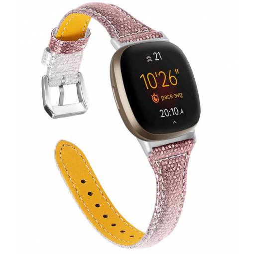 Foto - eses Úzký kožený flitrový řemínek pro Fitbit Versa 3/4, Sense 1/2 - Růžový