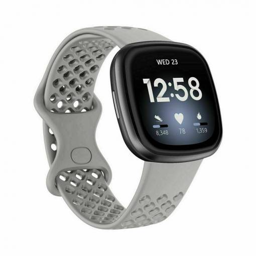 Foto - eses Silikonový řemínek dírkovaný pro Fitbit Versa 3 a 4, Sense 1 a 2 - Velikost L, šedý