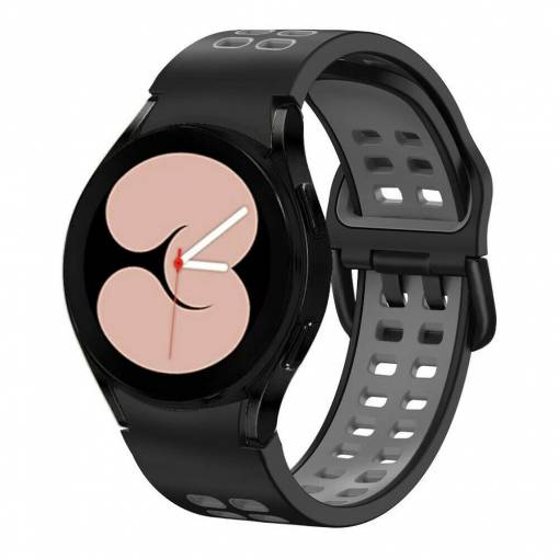 Foto - eses Silikonový dvojřadý dírkovaný řemínek pro Samsung Galaxy Watch 4, 5, 6, 7 - Černo šedý, 20 mm