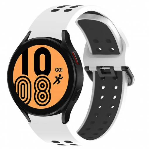 Foto - eses Silikonový dvojřadý dírkovaný řemínek pro Samsung Galaxy Watch 4, 5, 6, 7 - Bílo černý, 20 mm