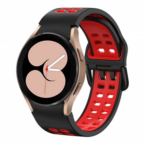 Foto - eses Silikonový dvojřadý dírkovaný řemínek pro Samsung Galaxy Watch 4, 5, 6, 7 - Černo červený, 20 mm